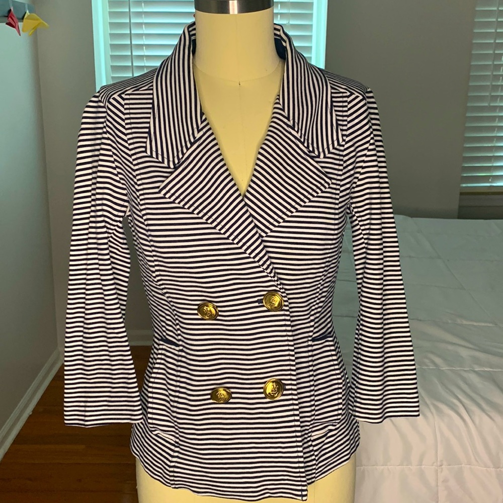 Cabi navy and white stripe blazer